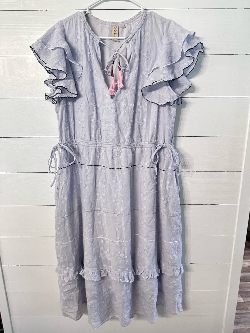dolan Light Lavender Ruffle Dress with Pink Tassels